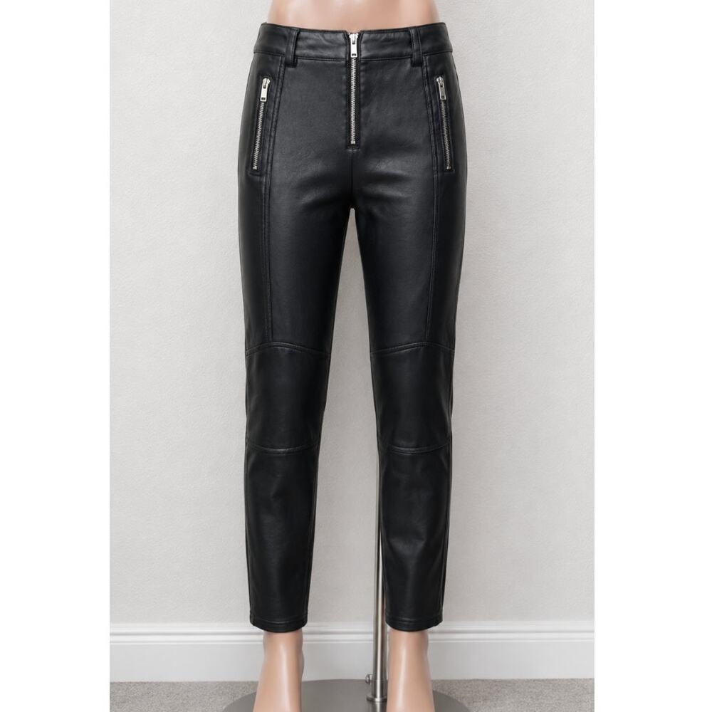Topshop Faux Leather Moto Skinny Pants Black Women’s 6P Zip Pockets